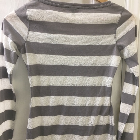 EUC! Express Denim, lace detailed striped top - Picture 2 of 3